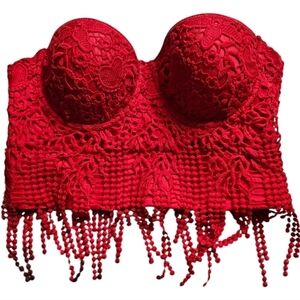 Lydia USA red lace embellished coquette romantic corset bralette, Size M​​​​​